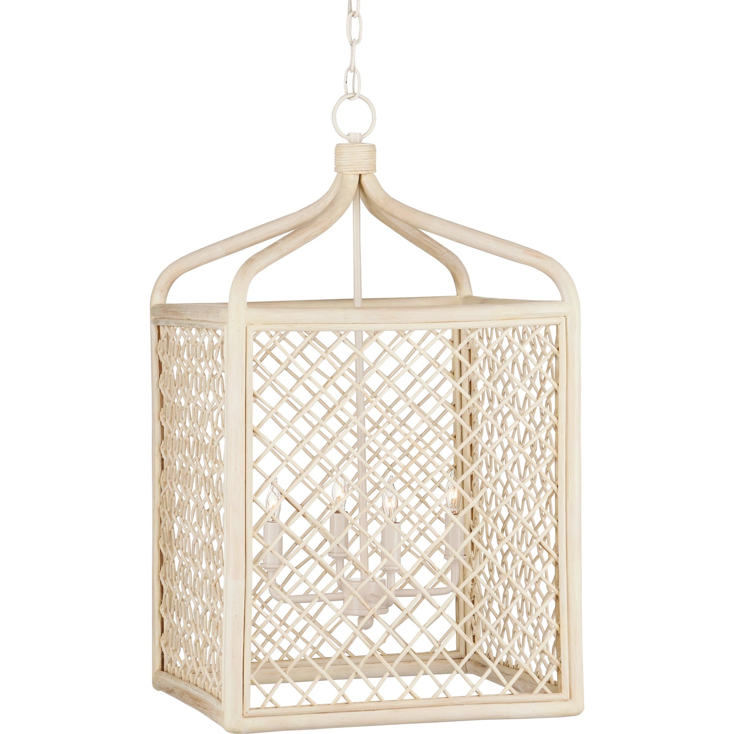 001 SI-1998804 | Primary Silo | Wanstead Lantern by Currey and Company in bleached natural, vanilla. Made from rattan, wicker, wrought iron in a cottage & farmhouse style.