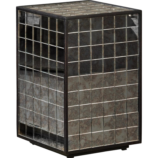 Mosaico Accent Table by Currey and Company in ebony, antique mirror. Made from mango wood, glass in a unique style.