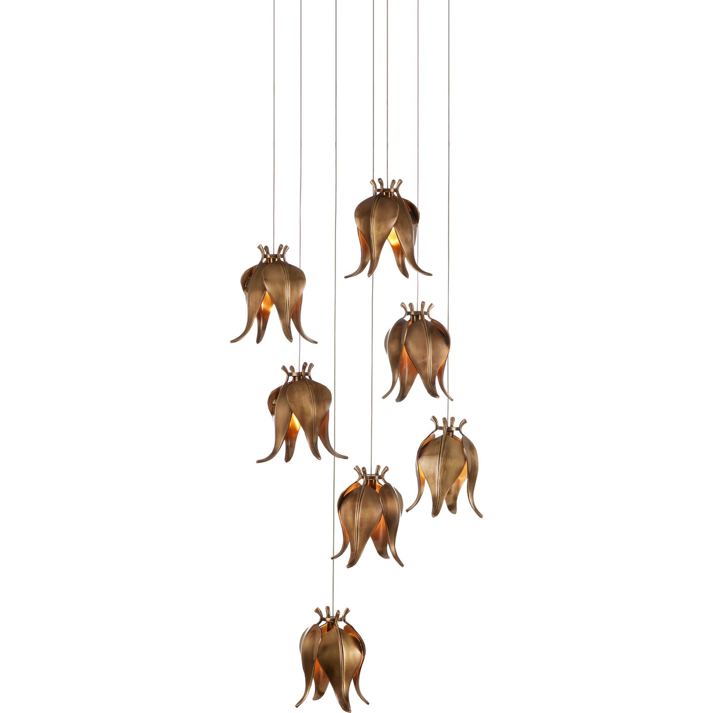 006 SI-1923967 | Additional Silo | Iota Round 7-LIGHT Multi-Drop Pendant by Currey and Company in antique brass, silver. Made from brass in a modern style.