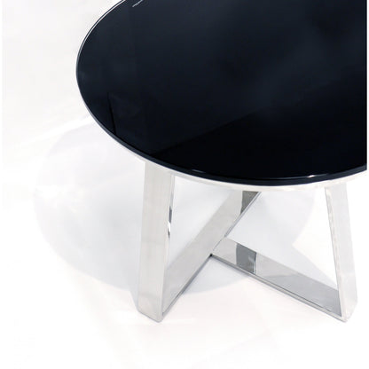 Luxe End Table by Pasargad Home in chrome and black. Made from glass, steel in a modern style.