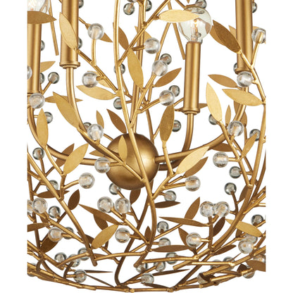 Secret Garden Orb Chandelier by Currey and Company in clear, contemporary gold leaf, contemporary gold. Made from crystal, wrought iron in a modern style.