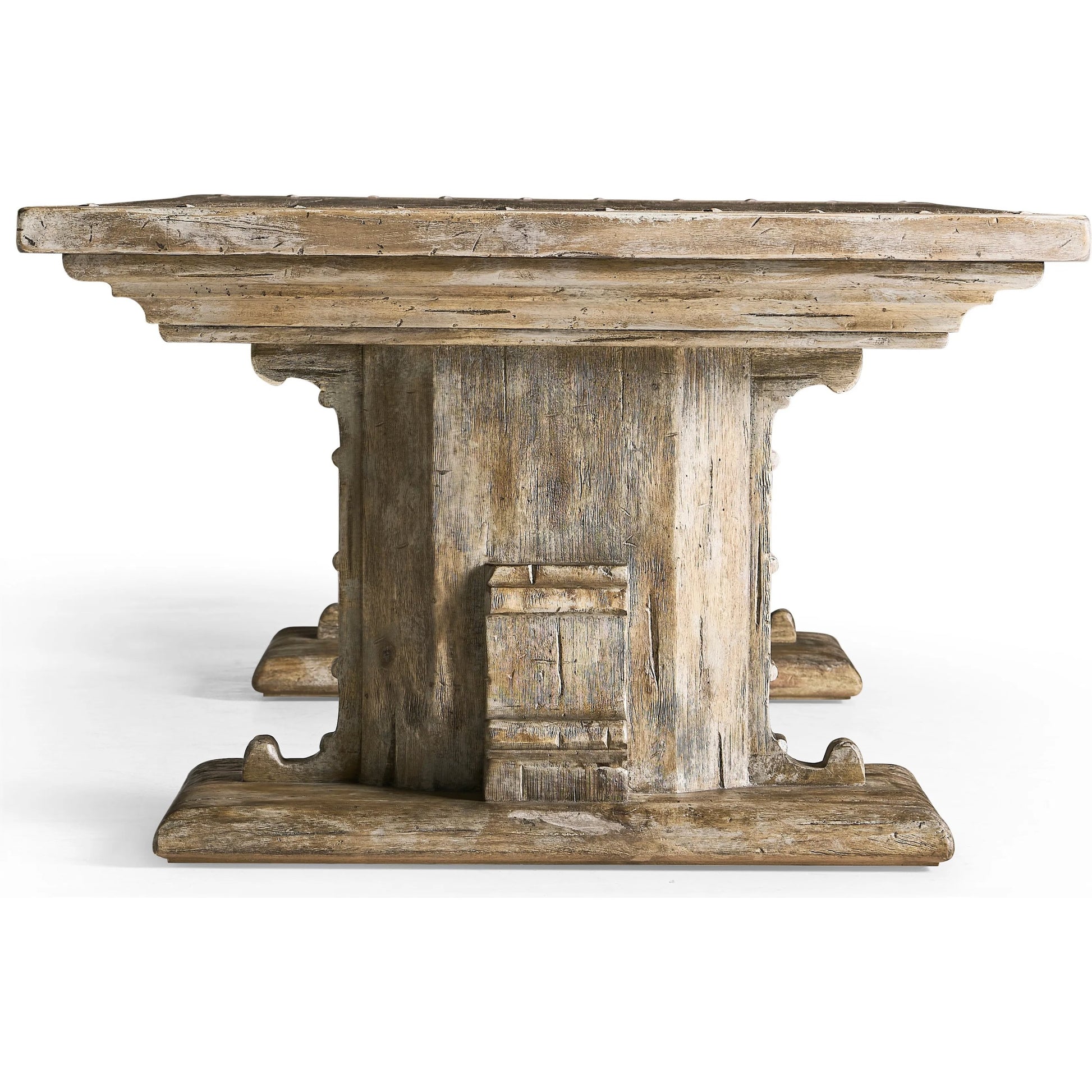 Caldera Pedestal-Base Cocktail Table by Jonathan Charles in light spain painted walnut. Made from main acacia veneer in a unique style.