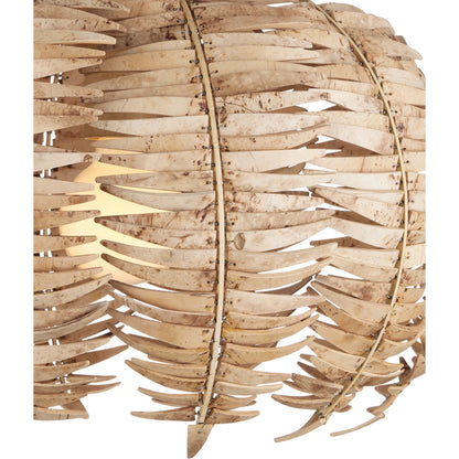 Tiptur Semi-Flush Mount by Currey and Company in natural, coco cream. Made from coco shells, wrought iron in a rustic style.