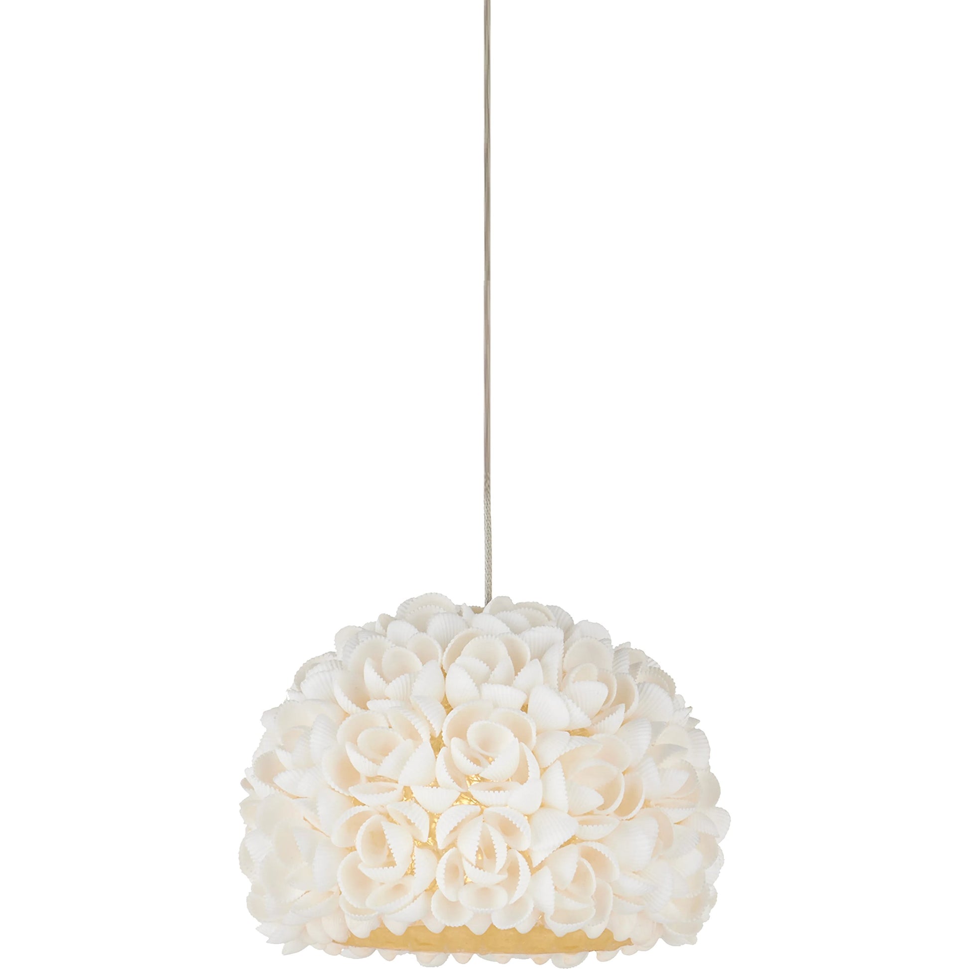 Virtu 1-Light Round Multi-Drop Pendant by Currey and Company in natural, silver. Made from clamrose shell, metal, composite in a modern style.