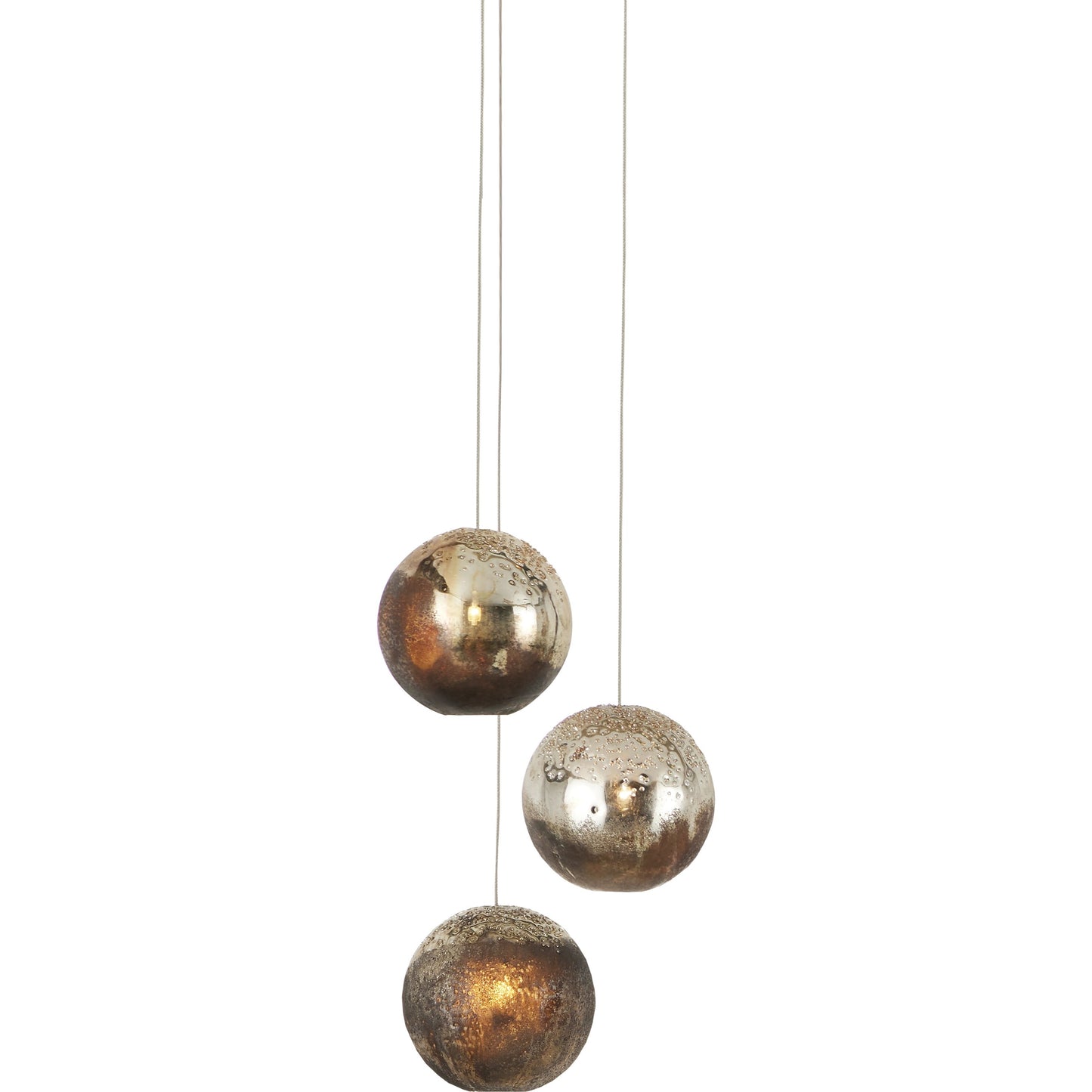 001 SI-1924097 | Primary Silo | Pathos 3-LIGHT Multi-Drop Pendant by Currey and Company in antique silver, antique gold, matte charcoal, silver. Made from glass in a modern style.