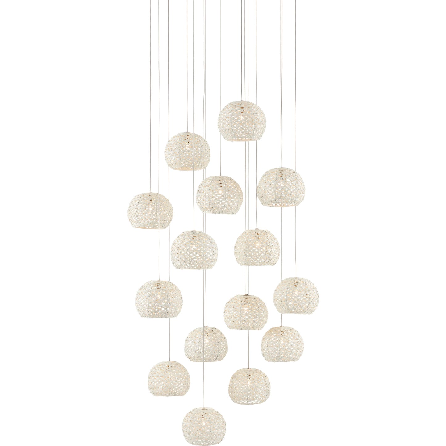 003 SI-1894483 | Additional Silo | Piero Round 15-LIGHT Multi-Drop Pendant by Currey and Company in white, painted silver. Made from metal in a coastal style.