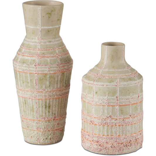 Riso Vase Set by Currey and Company in cream, green. Made from ceramic in a unique style.