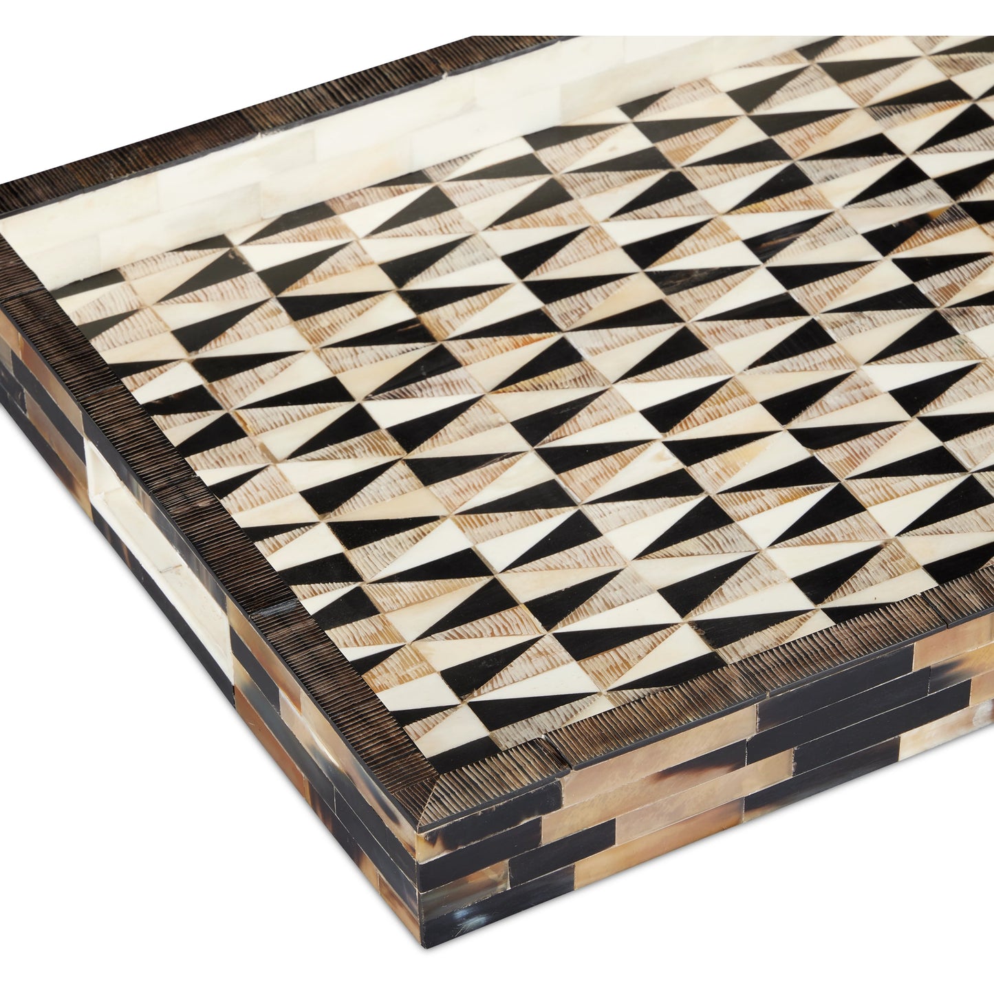 002 SI-2133833 | Closeup | Aldo Tray by Currey and Company in natural, black, white. Made from horn, bone, chiseled horn in a modern style.