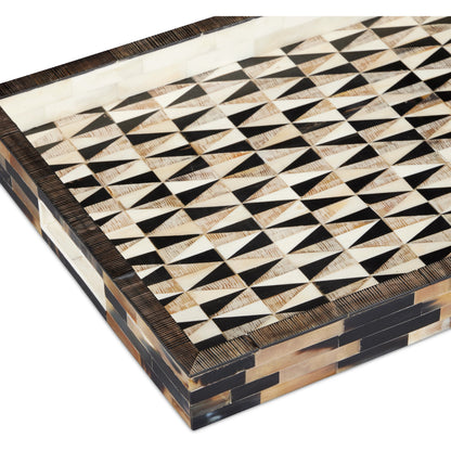 Aldo Tray by Currey and Company in natural, black, white. Made from horn, bone, chiseled horn in a modern style.