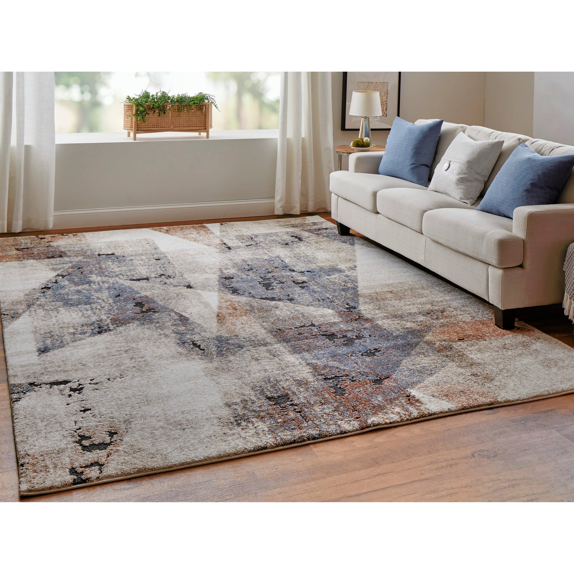 Gilmore Color Block Rug - 39MKF by Feizy in blue, ivory, taupe. Made from polypropylene in a unique style.