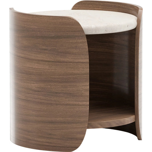 Fleur Side Table with Wood Shelf by Caracole in porcini. Made from stone in a transitional style.
