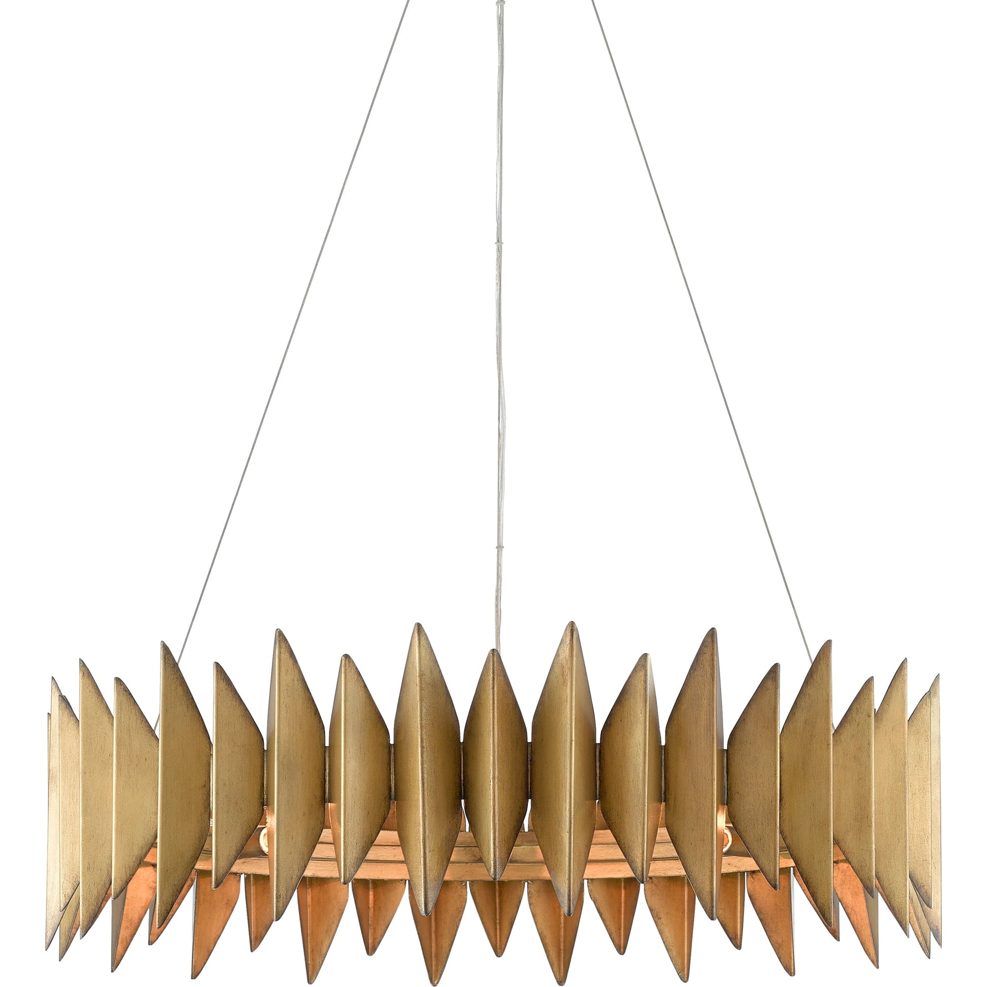 Potter Chandelier by Currey and Company in aurora antique. Made from wrought iron in a modern style.