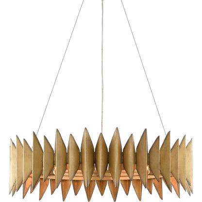 Potter Chandelier by Currey and Company in aurora antique. Made from wrought iron in a modern style.