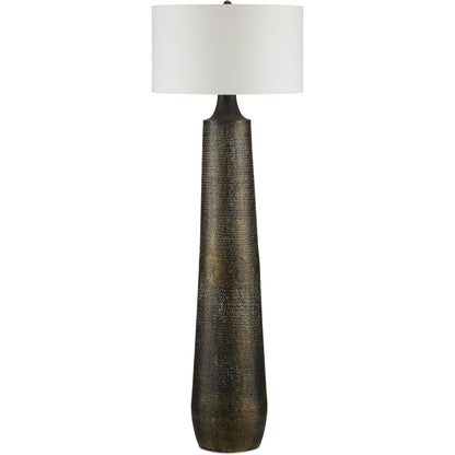 Brigadier Floor Lamp by Currey and Company in antique brass, black, whitewash. Made from aluminum in a modern style.