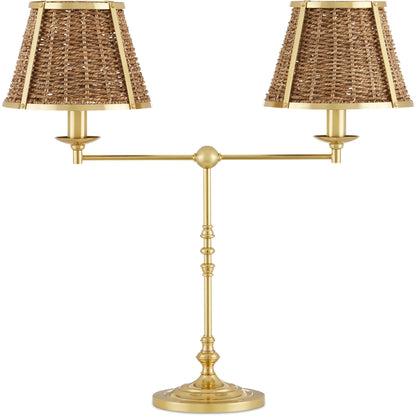 Deauville Desk Lamp by Currey and Company in polished brass, natural. Made from metal, seagrass in a cottage & farmhouse style.