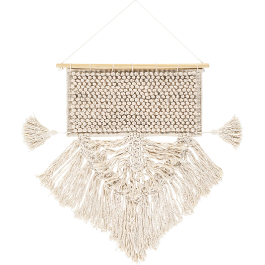 Dali Wall Hanging - 25690 by Surya in beige. Made from 70% cotton, 30% polyester, 100% wood in a eclectic & global style.