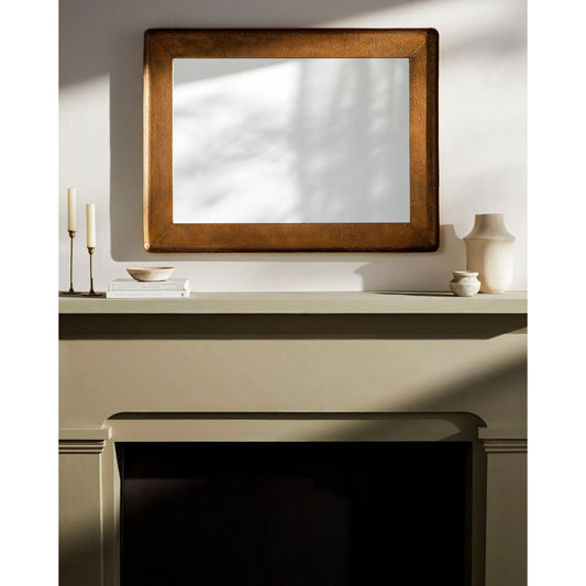 Danica Accent Mirror by Surya in antiqued gold. Made from iron in a unique style.
