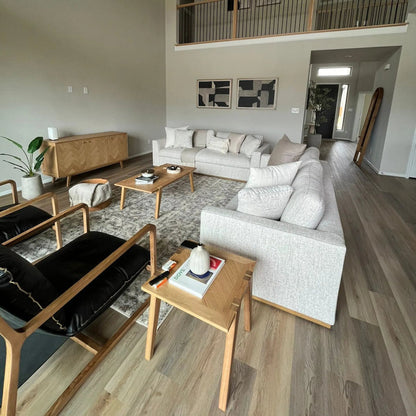 Colton Side Table by LH Imports in light brown and natural, brass. Made from solid oak, mdf oak veneer, brass in a modern style.