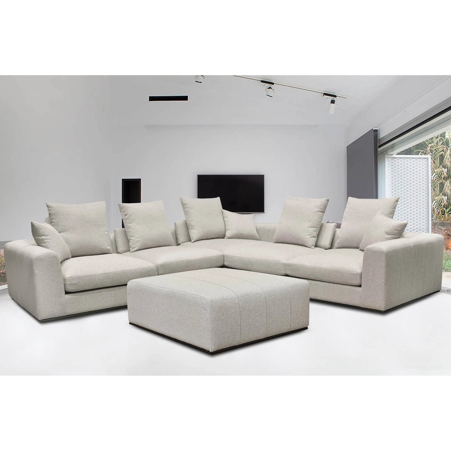 007 SI-2452763 | Lifestyle | Sullivan Ottoman by LH Imports in alba stone and matte black. Made from unique in a transitional style.