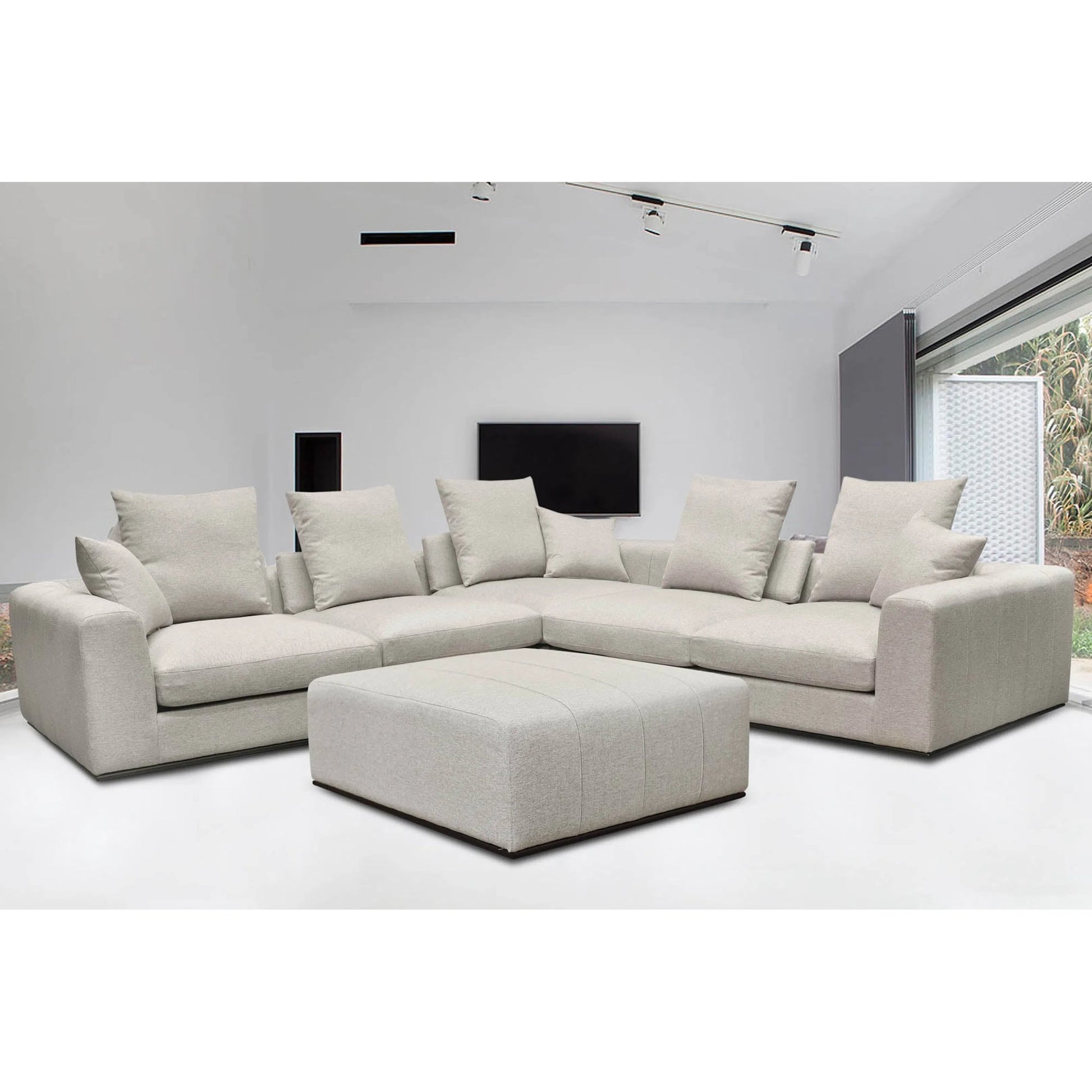Sullivan Ottoman by LH Imports in alba stone and matte black. Made from unique in a transitional style.