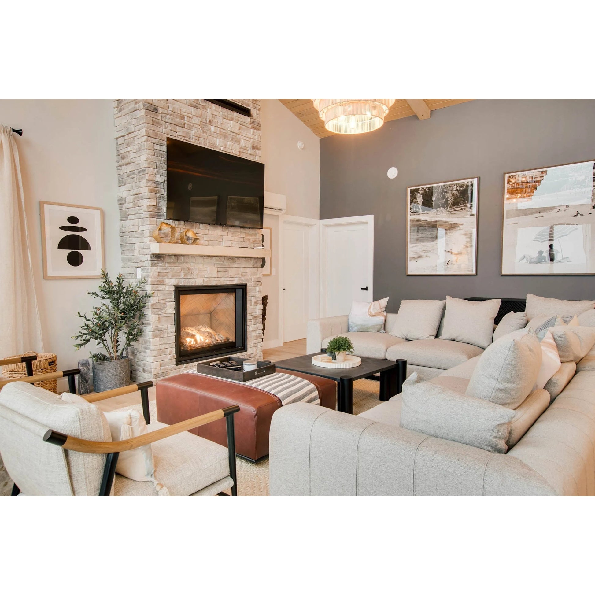 Sullivan Sectional RHF Sofa by LH Imports in alba stone and matte black. Made from unique in a transitional style.
