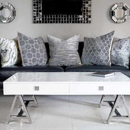 Waves Pillow by DV Kap Home in charcoal. Made from 100% polyester & lurex in a unique style.