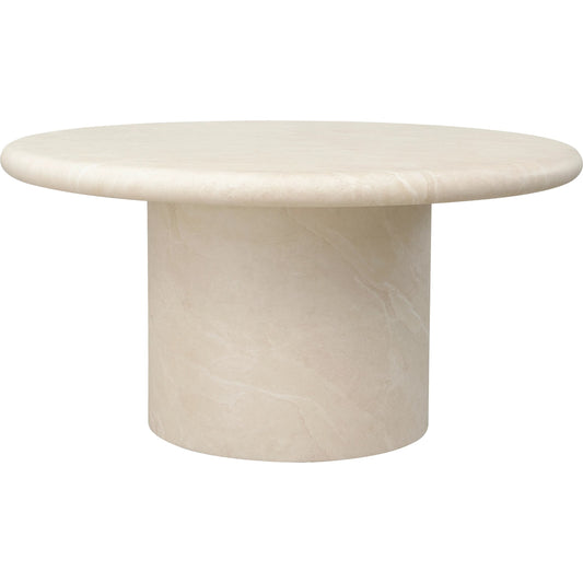 Travertino Outdoor Round 60" Dining Table by Sunset West in white/cream/beige. Made from glass fiber reinforced concrete in a transitional style.