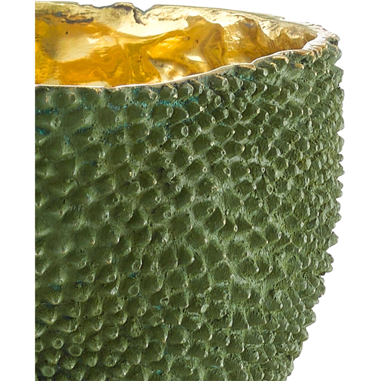 010 SR-823606 | Closeup | Jackfruit Vase by Currey and Company in green, gold. Made from bronze in a coastal style.