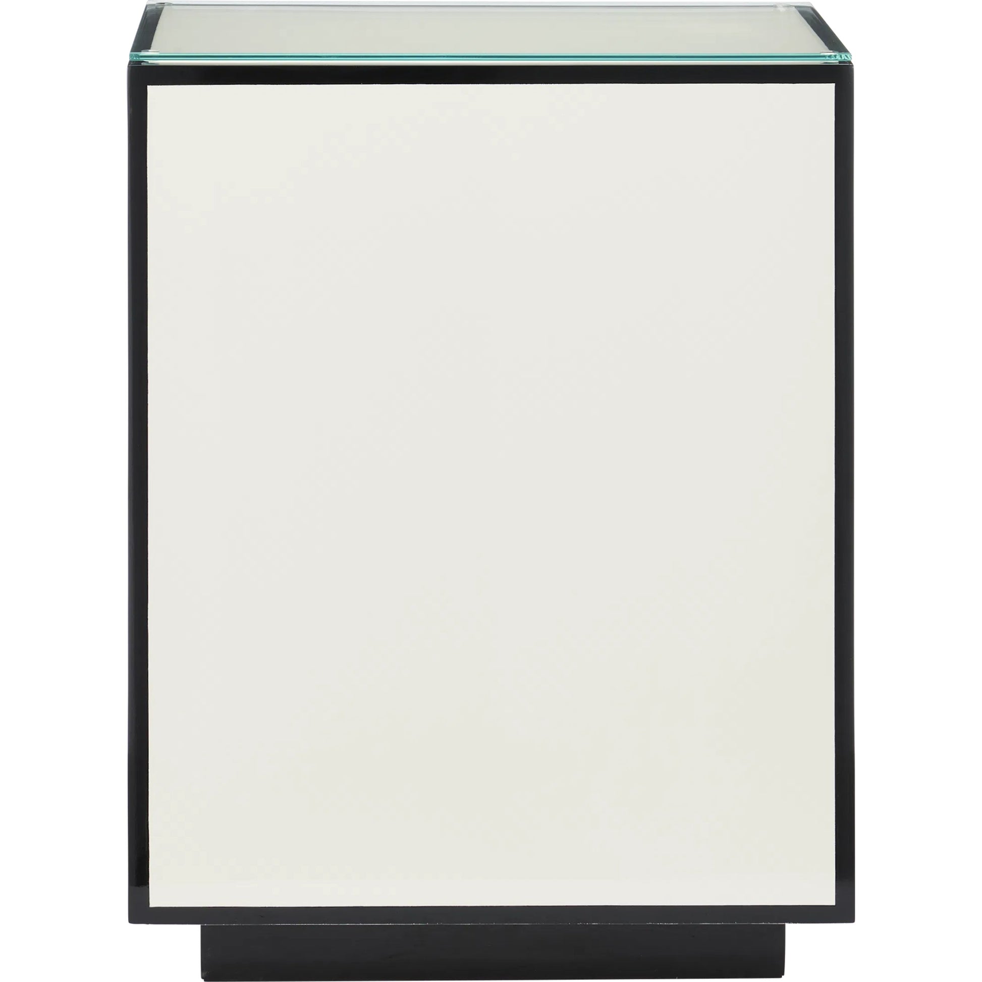 Ivory Lacquer Side Table by Currey and Company in white, black, clear. Made from engineered wood, glass in a modern style.