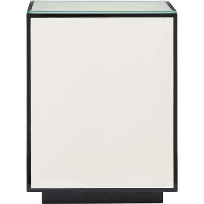 Ivory Lacquer Side Table by Currey and Company in white, black, clear. Made from engineered wood, glass in a modern style.