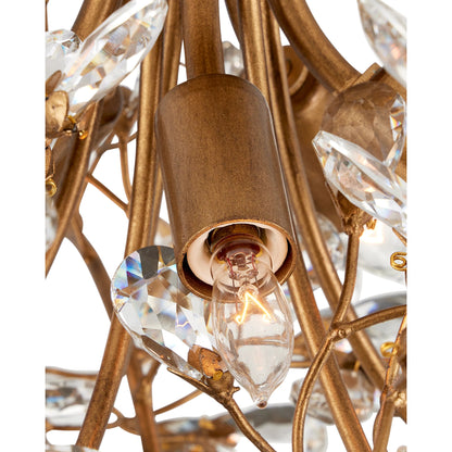 Crystal Bud Semi-Flush Mount by Currey and Company in clear, brass. Made from crystal, wrought iron in a modern style.