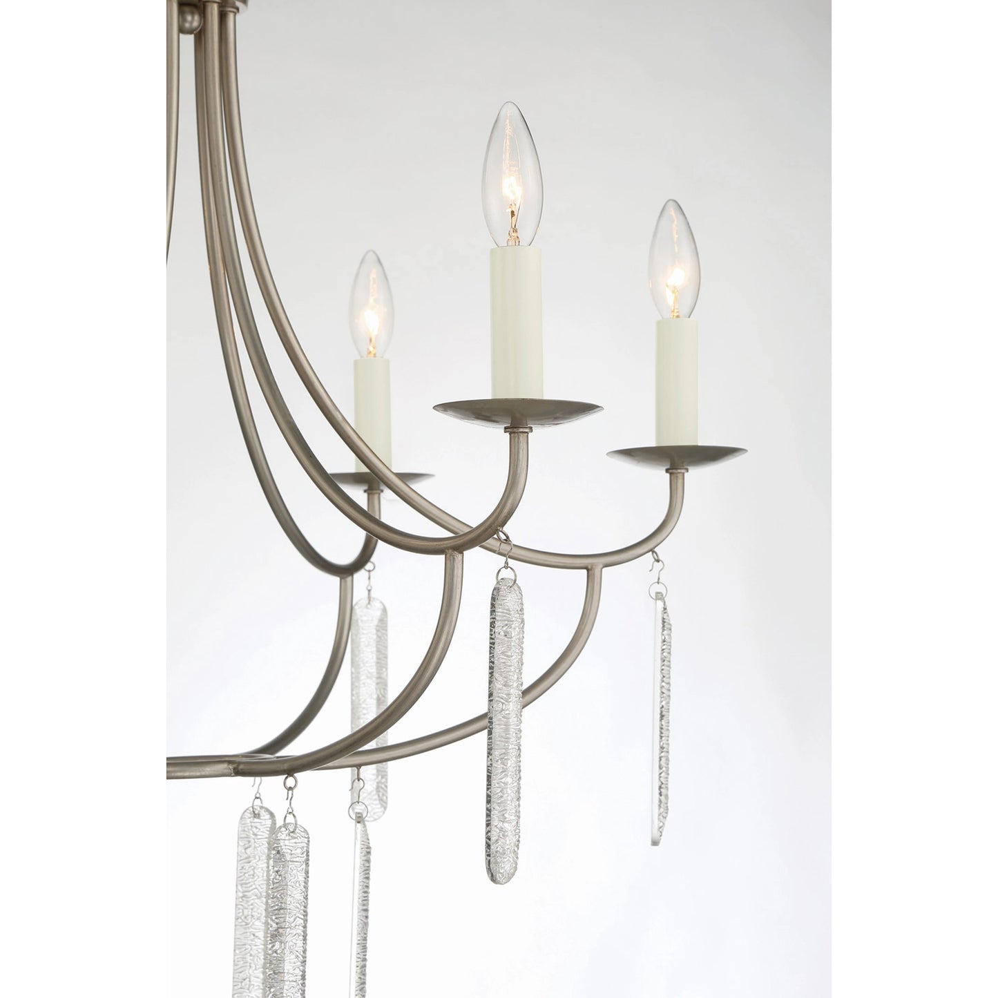 004 SI-1965978 | Closeup | Ella 6-Light Classic Candle Chandelier by Lumanity in silver. Made from iron, glass in a modern style.