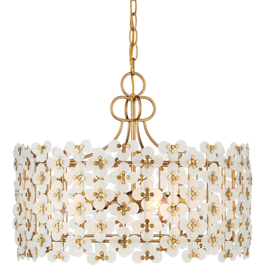 Spring Flower Pendant by Currey and Company in frosted, brass. Made from glass, wrought iron in a modern style.