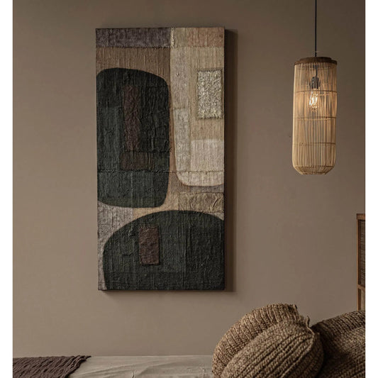 D-Bodhi Artwork by LH Imports in brown. Made from reclaimed wood, rice bags, reused jute fabric in a unique style.