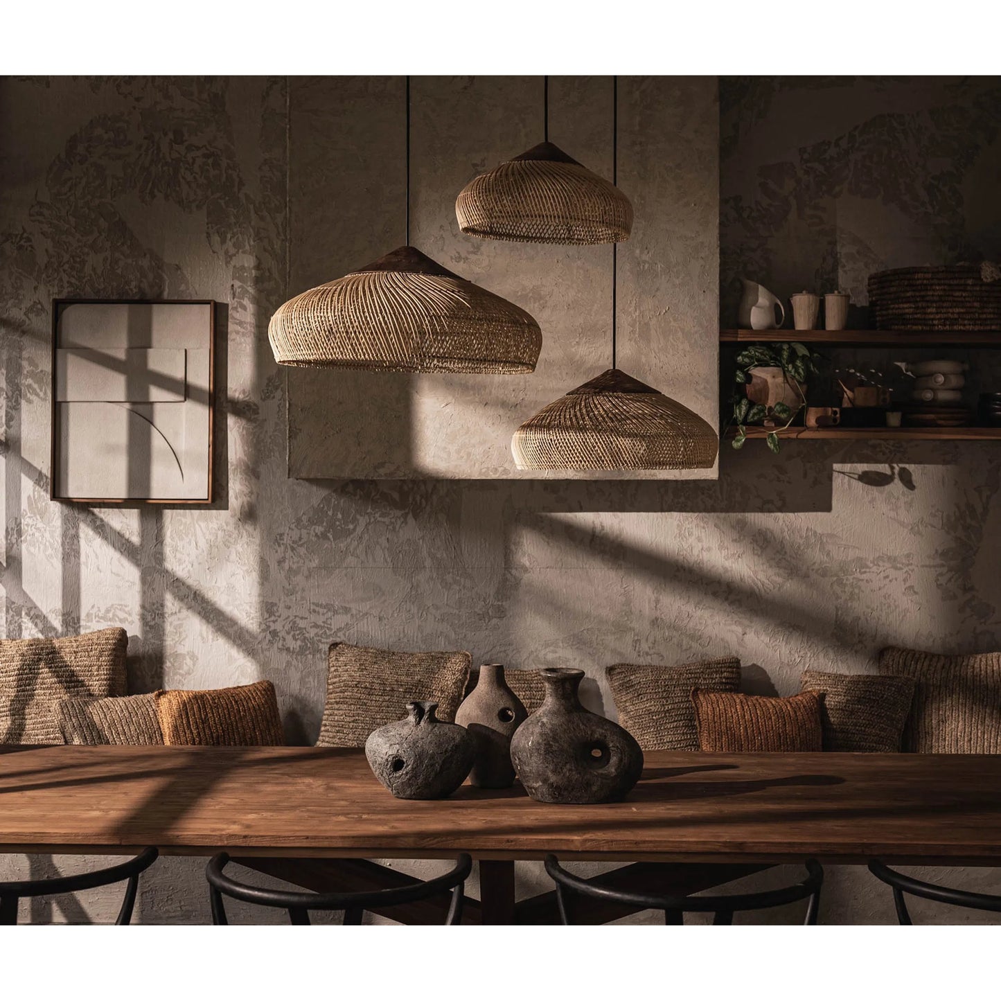 002 SI-2004219 | Lifestyle | D-Bodhi Banjo Pendant by LH Imports in natural and natural, gold. Made from reclaimed teak wood, natural rattan, iron in a cottage & farmhouse style.