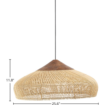 D-Bodhi Banjo Pendant by LH Imports in natural and natural, gold. Made from reclaimed teak wood, natural rattan, iron in a cottage & farmhouse style.