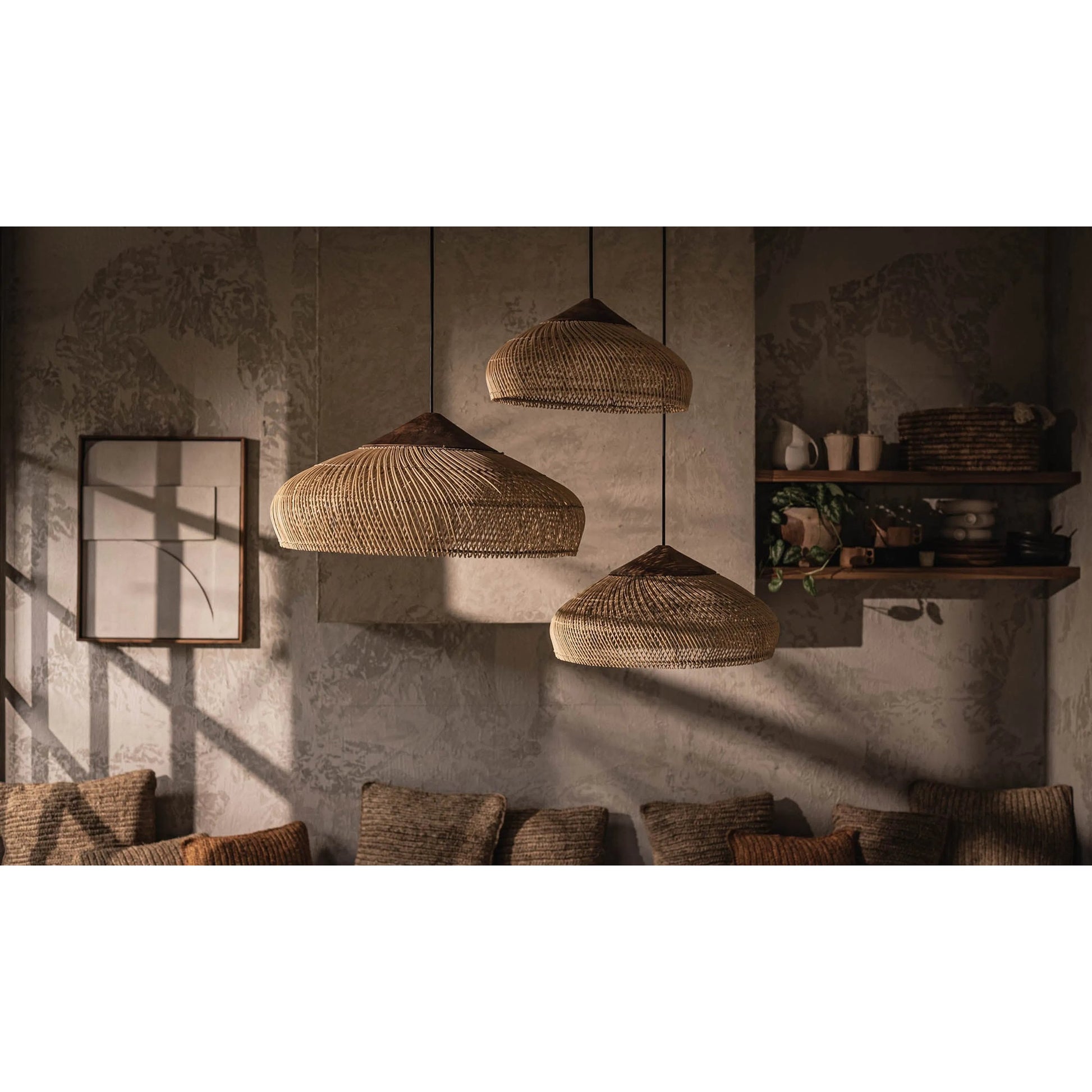 D-Bodhi Banjo Pendant by LH Imports in natural and natural, gold. Made from reclaimed teak wood, natural rattan, iron in a cottage & farmhouse style.