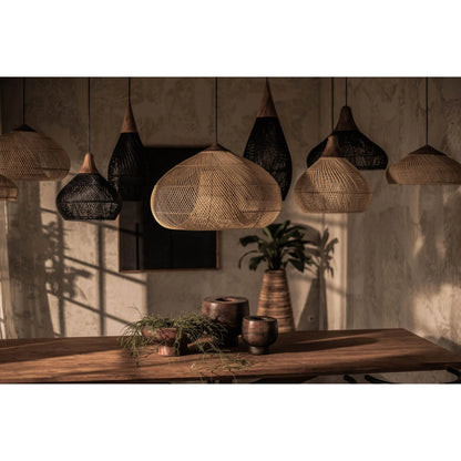 D-Bodhi Banjo Pendant by LH Imports in natural and natural, gold. Made from reclaimed teak wood, natural rattan, iron in a cottage & farmhouse style.