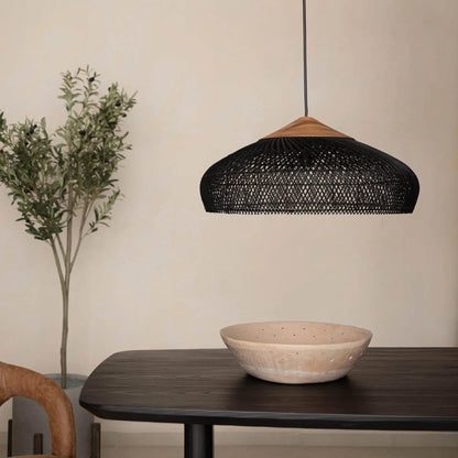 D-Bodhi Banjo Pendant by LH Imports in natural and natural, gold. Made from reclaimed teak wood, natural rattan, iron in a cottage & farmhouse style.