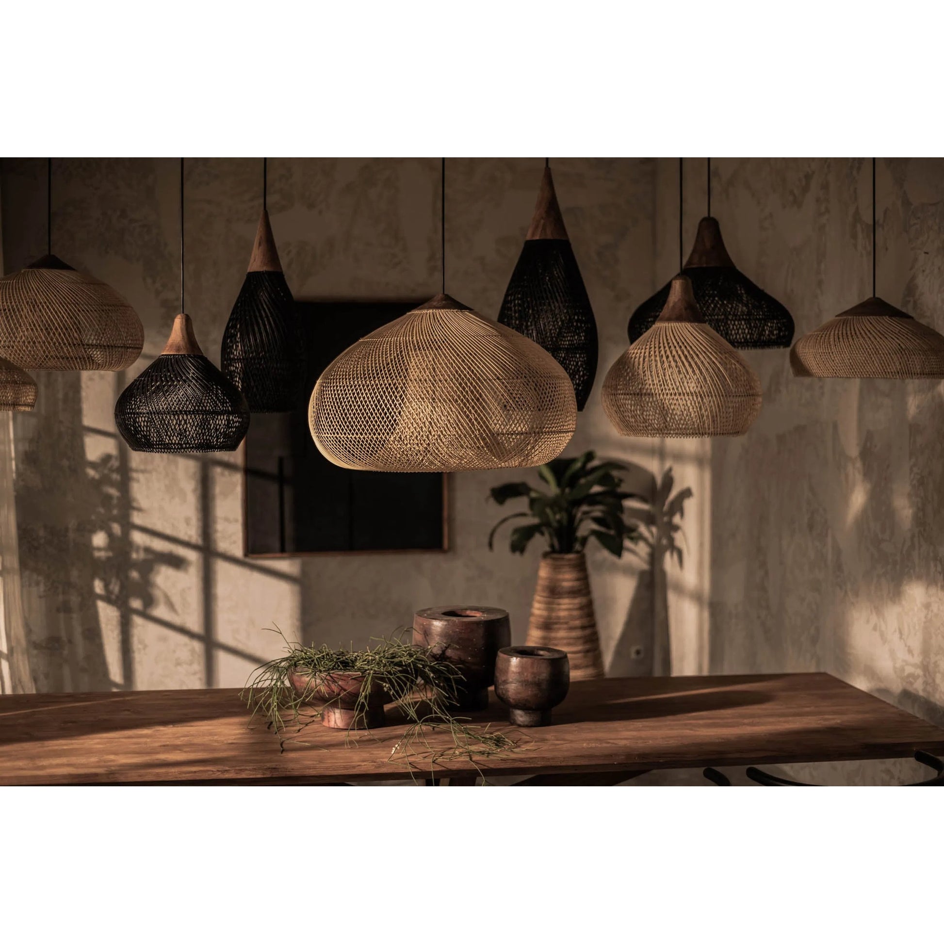 D-Bodhi Horn Pendant by LH Imports. Made from reclaimed teak wood, natural rattan, iron in a cottage & farmhouse style.