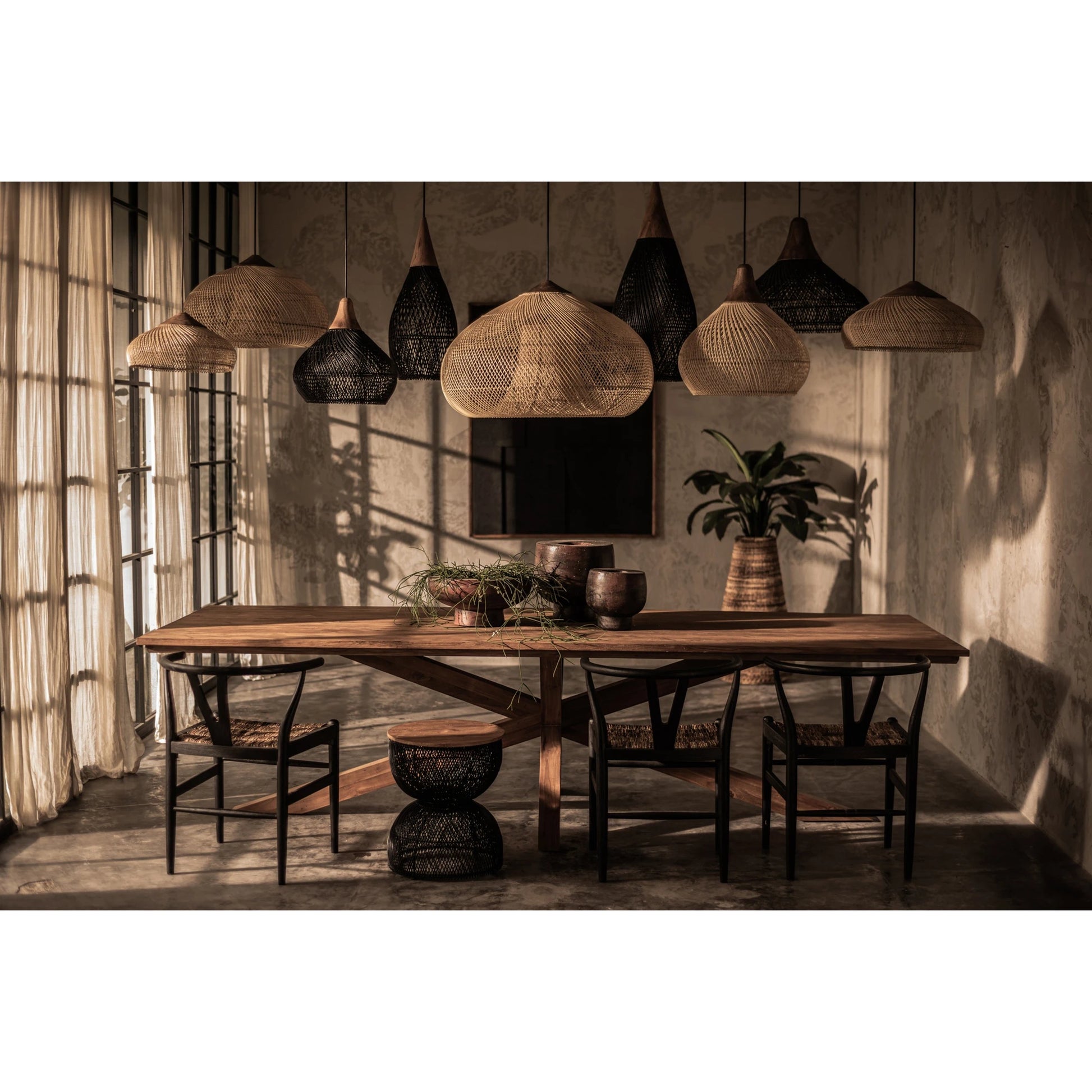 D-Bodhi Horn Pendant by LH Imports. Made from reclaimed teak wood, natural rattan, iron in a cottage & farmhouse style.