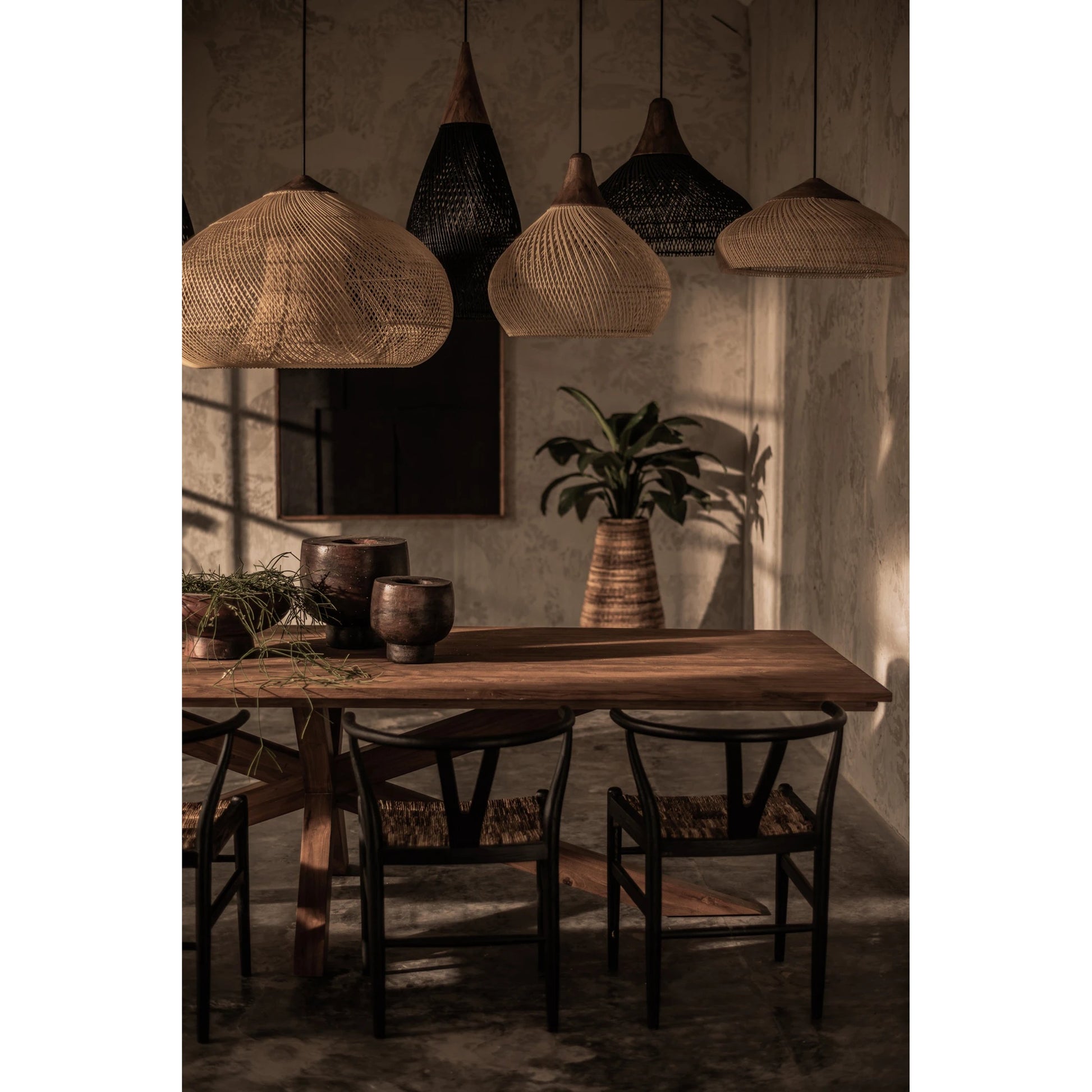 D-Bodhi Horn Pendant by LH Imports. Made from reclaimed teak wood, natural rattan, iron in a cottage & farmhouse style.