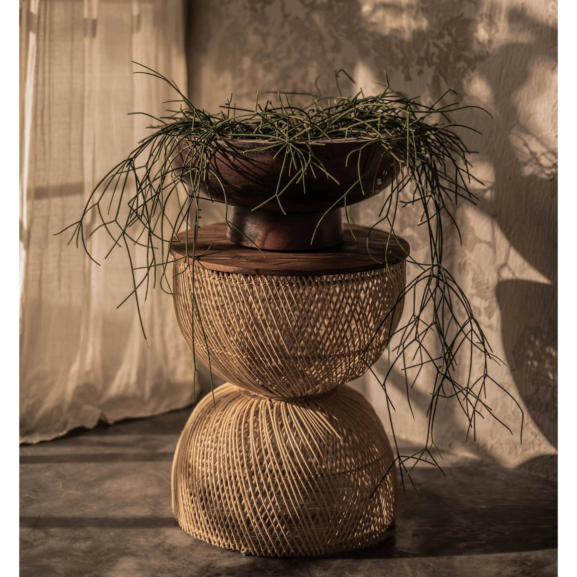 D-Bodhi Wave Side Table by LH Imports. Made from reclaimed teak, rattan, reclaimed iron in a cottage & farmhouse style.
