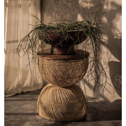 D-Bodhi Wave Side Table by LH Imports. Made from reclaimed teak, rattan, reclaimed iron in a cottage & farmhouse style.