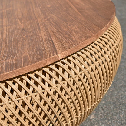 D-Bodhi Wave Coffee Table by LH Imports. Made from reclaimed teak wood, rattan, iron in a cottage & farmhouse style.