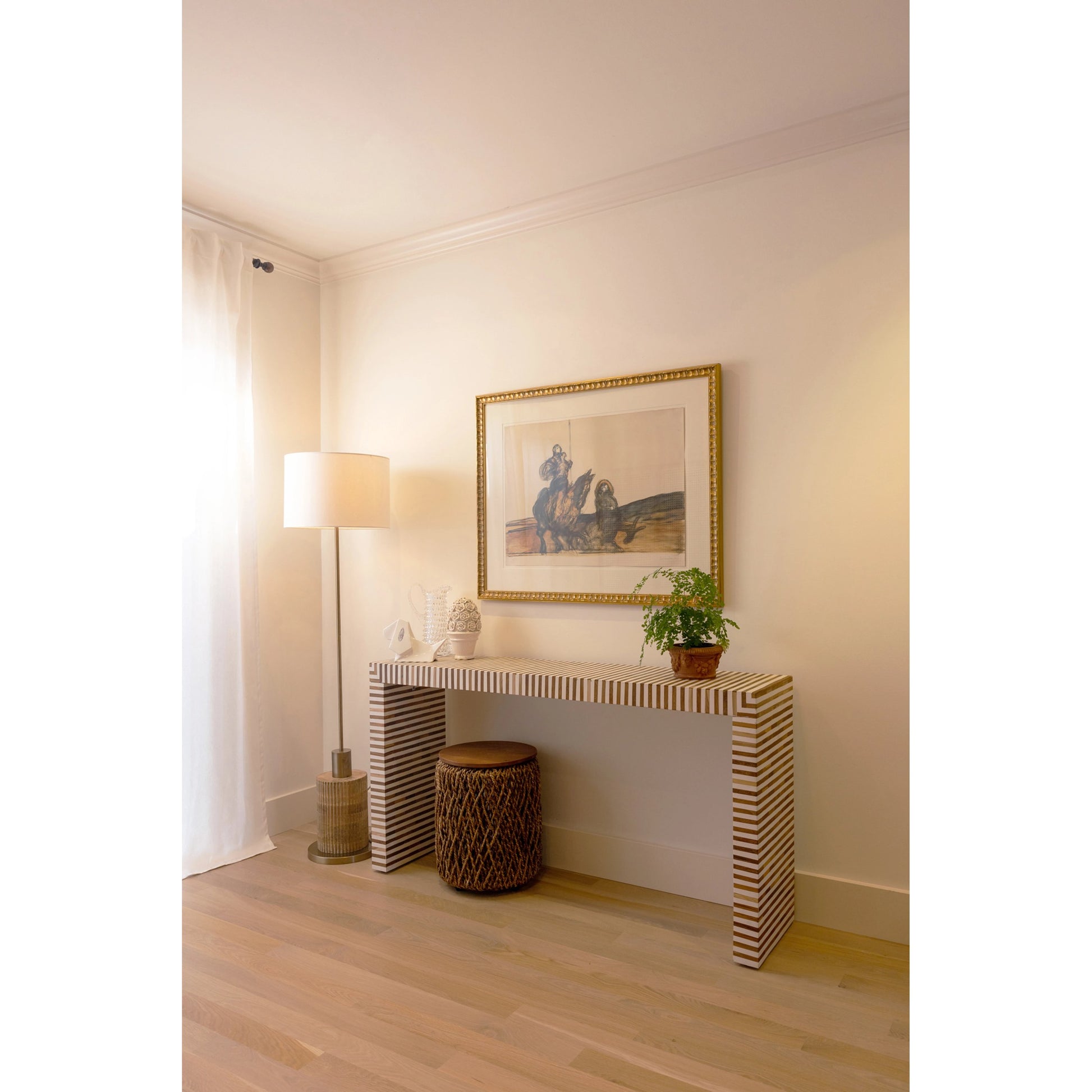 D-Bodhi Knut Side Table by LH Imports. Made from reclaimed teak, handwoven abaca, reclaimed iron in a cottage & farmhouse style.