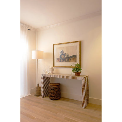 D-Bodhi Knut Side Table by LH Imports. Made from reclaimed teak, handwoven abaca, reclaimed iron in a cottage & farmhouse style.