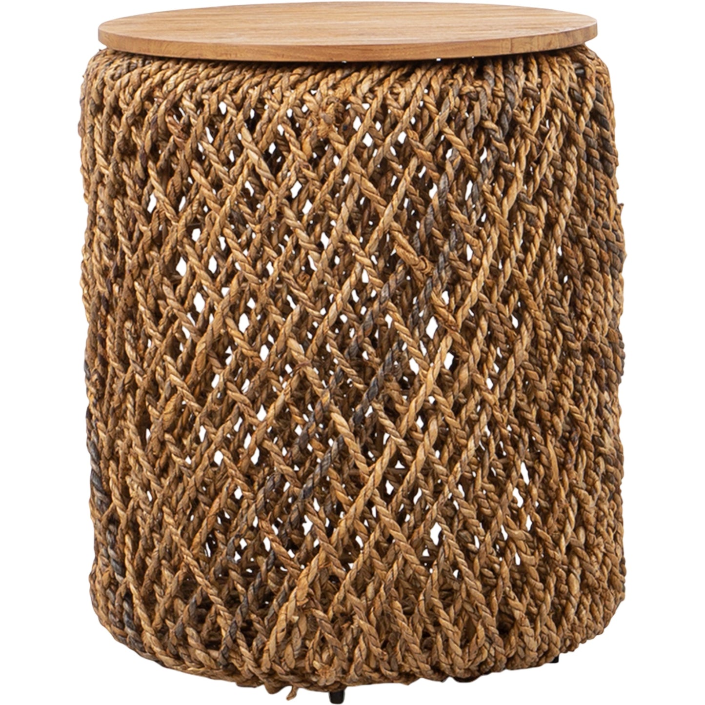 013 SI-2004228 | Primary Silo | D-Bodhi Knut Side Table by LH Imports. Made from reclaimed teak, handwoven abaca, reclaimed iron in a cottage & farmhouse style.