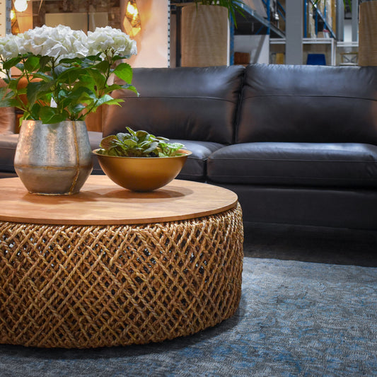 D-Bodhi Knut Coffee Table by LH Imports in bodhi knut coffee table. Made from reclaimed teak, handwoven abaca, reclaimed iron in a unique style.