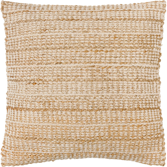 Dhanbad Pillow - 479621 by Surya in pearl, natural, khaki, camel. Made from front: 80% jute, 20% cotton, back: 100% jute in a modern style.
